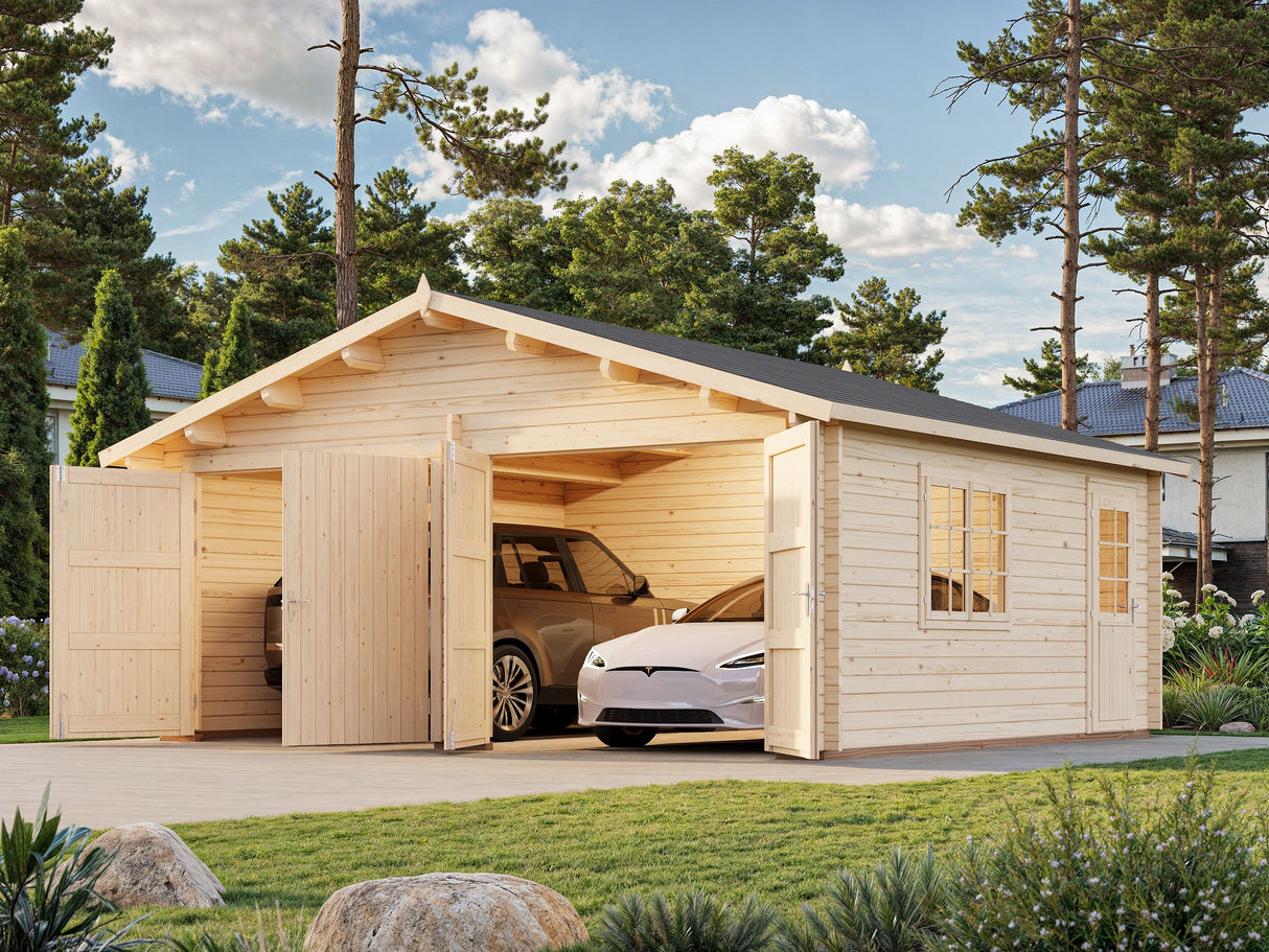 Roger XL (6x5,3m | 28,4m² | 44mm) Tupla-autotalli puuovilla