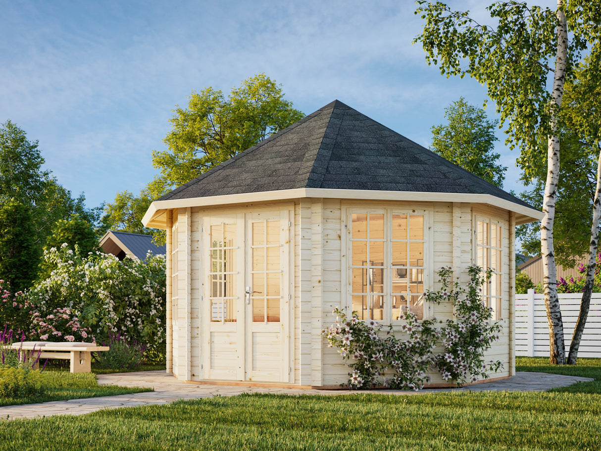 Hanna (4,2m halkaisija | 14,1m² | 44mm) Kahdeksankulmainen kesämökki-huvimaja