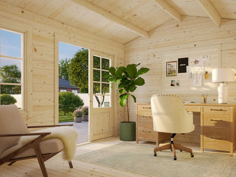 Iris S (3,8x3m | 9,6m² | 28mm) Kompakti alle 2,5m korkea kesämökki
