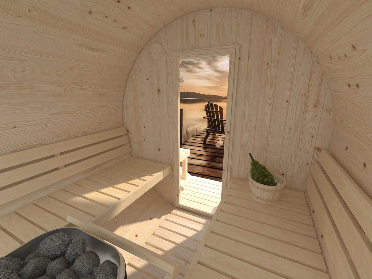 Anita M (2,2x2,5m | 1,3+0,7m² | 42mm) puinen tynnyrisauna