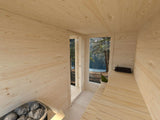 Sanna Sauna XL (5,2x2,9m | 12,8m² | 44mm) Moderni pihasauna tuplasillisilla liukuovilla