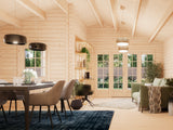 Irene XL (5,3x5,7m | 21,9+5,2m² | 44mm) Tilava kesämökki kuistilla