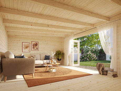 Lea L (5,5x4m | 19,4m² | 44mm) Pulpettikattoinen piharakennus taitto-ovilla