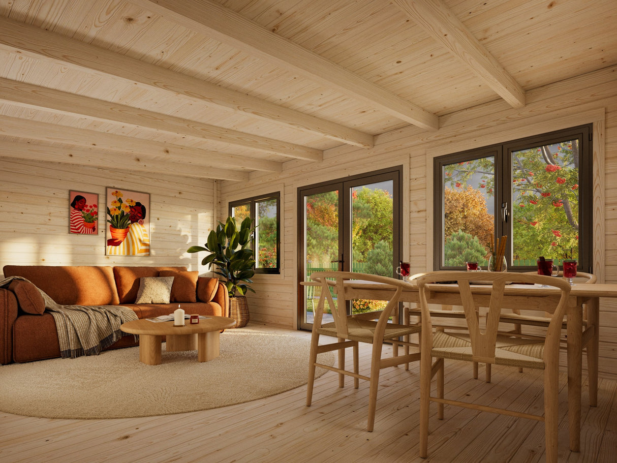 Lisandra L (5,5x4 m | 19,4 m² | 44 mm) Vierasmaja alumiiniovilla ja -ikkunoilla