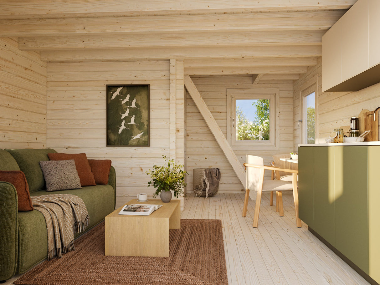 Kendra (4,2x5,2m | 18,4m² | 70mm) Hirsitalo parvella