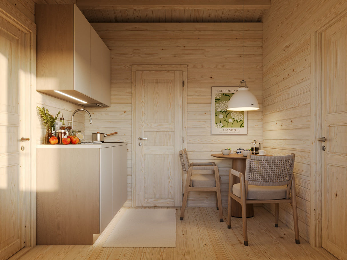 Sandra L (7,9x3,7m | 25,6+11,1m² | 44mm) Tilava kesämökki