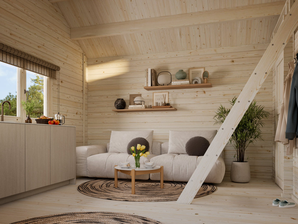 Sandra M (6,1x4,1m | 29,9m² | 44mm) Perinteinenkolmen huonen kesämökki