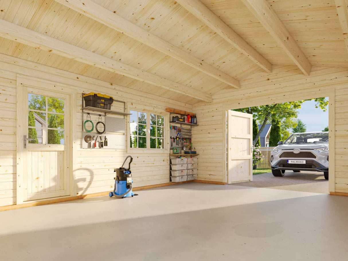 Roger S (4,7x5,7m | 23,9m² | 44mm) Autotalli puuovella
