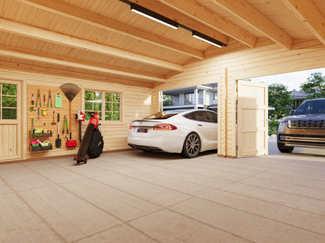 Roger XL (6x5,3m | 28,4m² | 44mm) Tupla-autotalli puuovilla