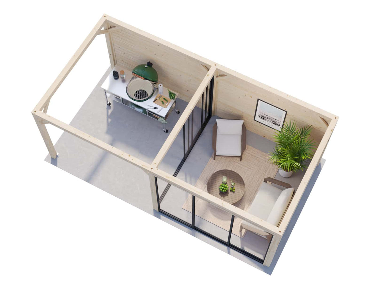 Lenna 405/705 (6x3m | 16,6m²) Lasinen piharakennus liukuovilla (Saatavana tuplalasilla)
