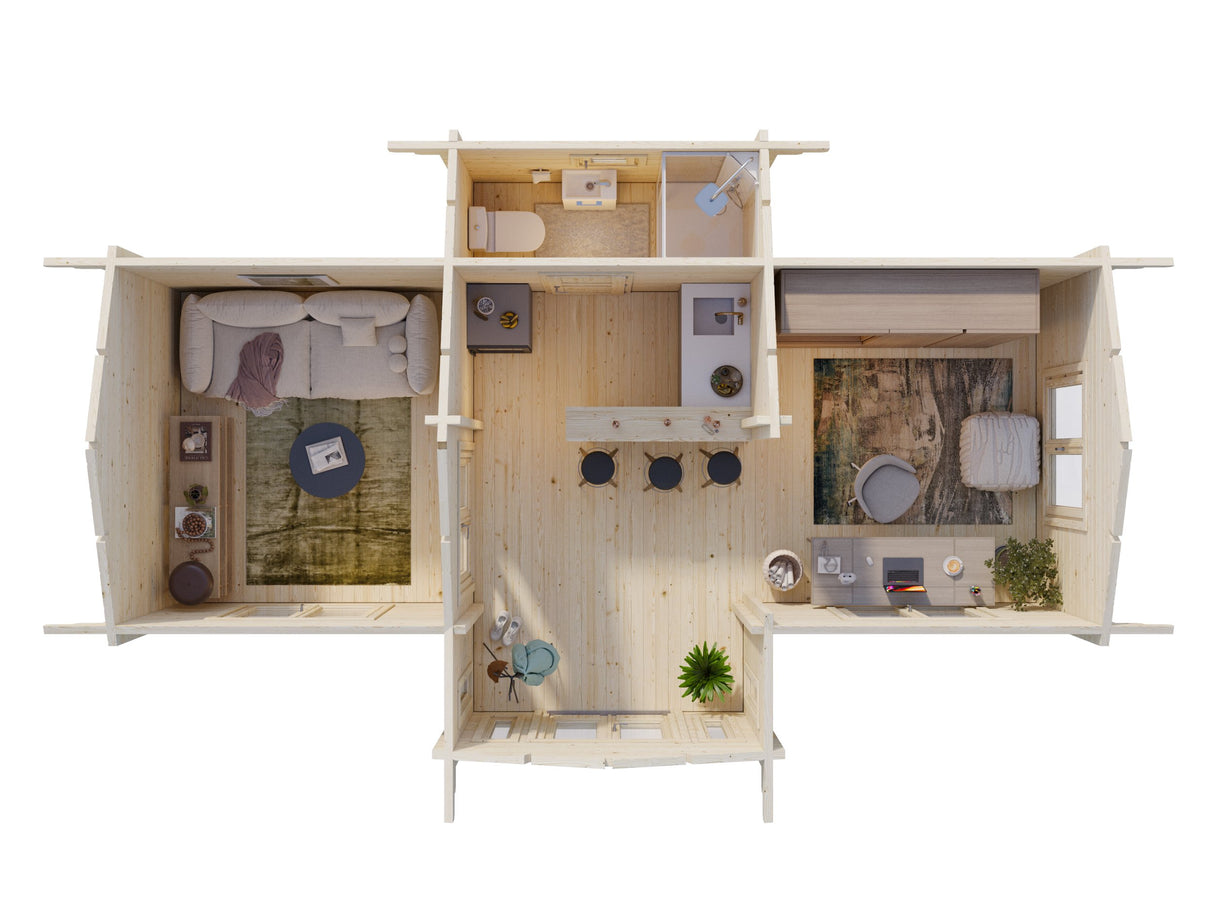 Anna L (8x5m | 26,8m² | 70mm) tilava kolmen huoneen pihimökki