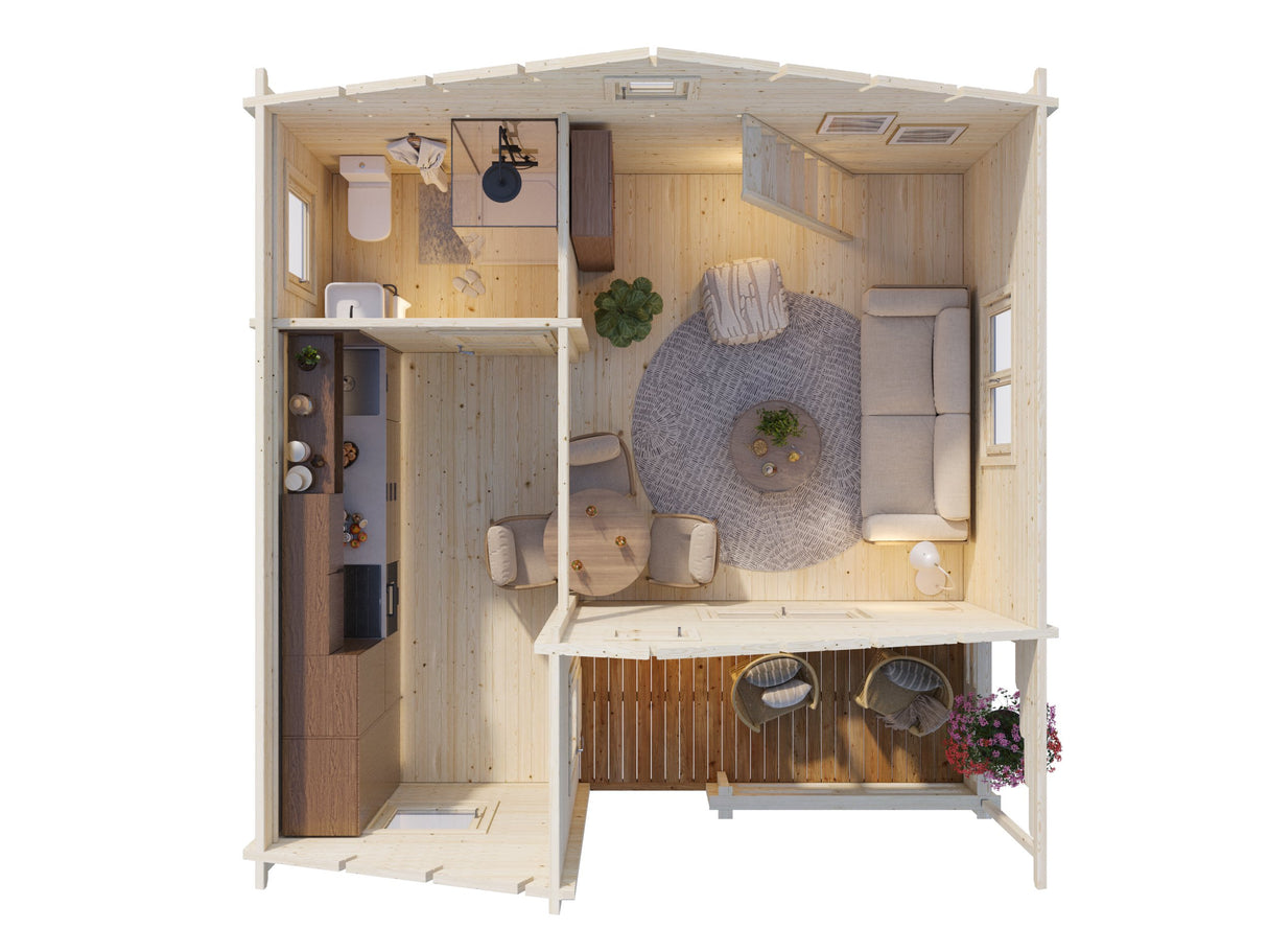 Emily (5,9x5,7m | 40,1+5,2m² | 70mm) Tilava vierasmaja