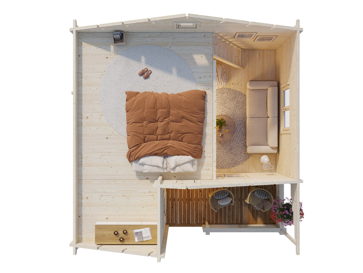 Emily (5,9x5,7m | 40,1+5,2m² | 70mm) Tilava vierasmaja