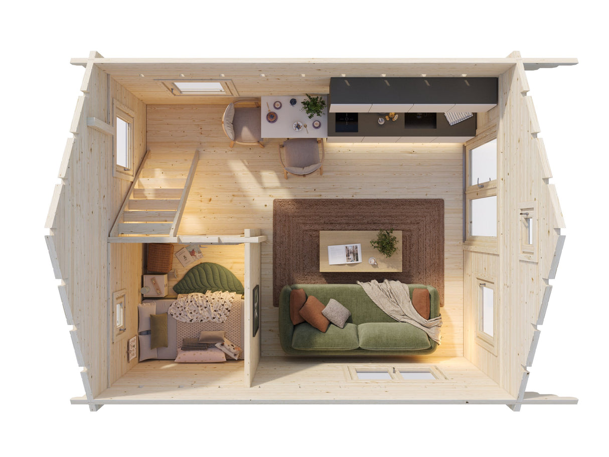 Kendra (4,2x5,2m | 18,4m² | 70mm) Hirsitalo parvella