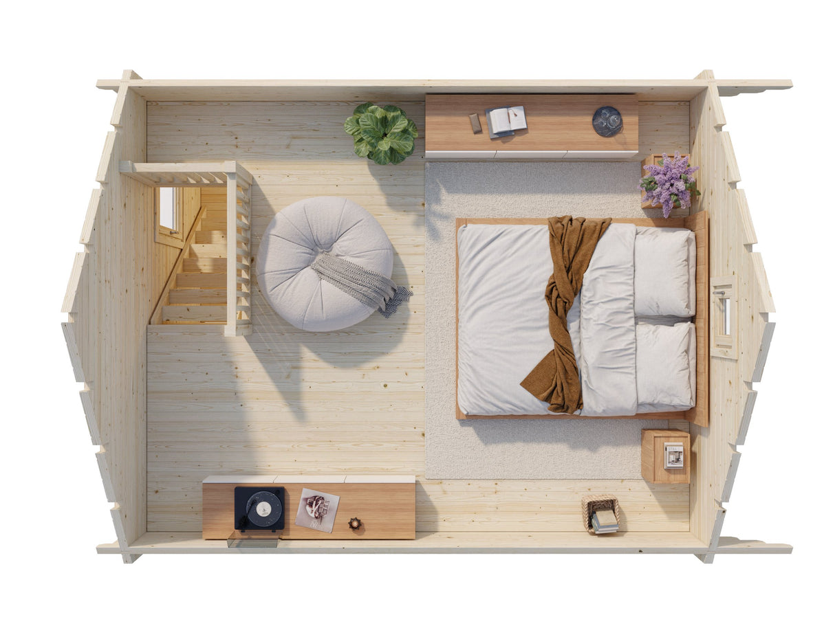 Kendra (4,2x5,2m | 18,4m² | 70mm) Hirsitalo parvella