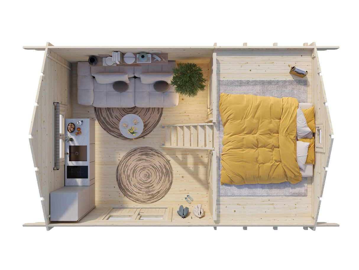 Sandra M (6,1x4,1m | 29,9m² | 44mm) Perinteinenkolmen huonen kesämökki