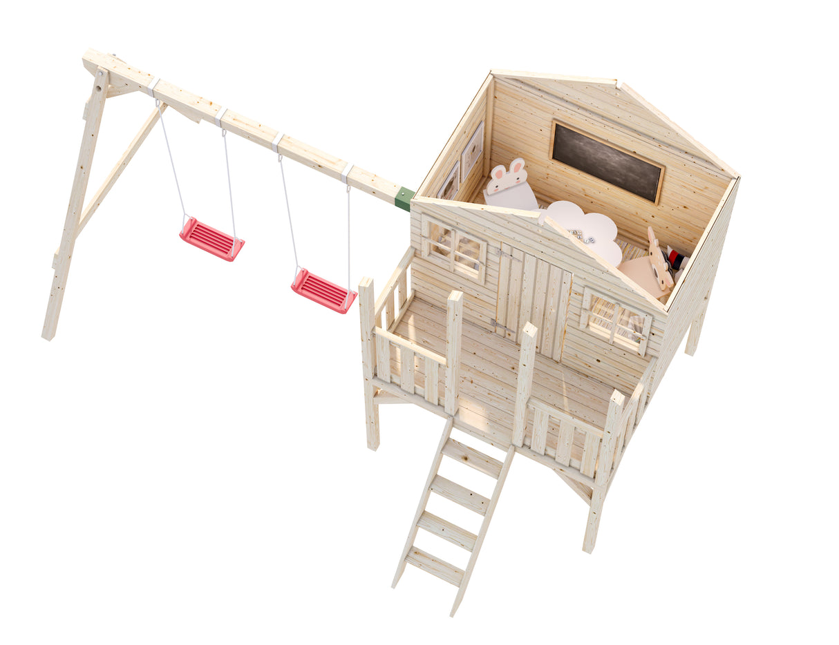 Toby-set  (4,2x2,8m | 2,1m² | 16mm) Leikkimökki ja keinu