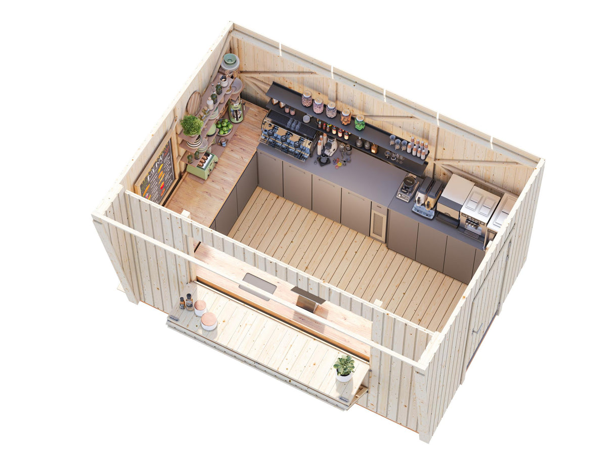 Kira (3,6x2,3m | 7,7m²) Puinen puutarhabaari