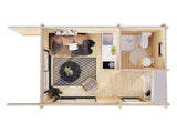 Cecilia S (5,2x3,3m | 14,2m² | 70mm) Kaksihuoneinen moderni kesämökki alumiiniovilla ja -ikkunoilla