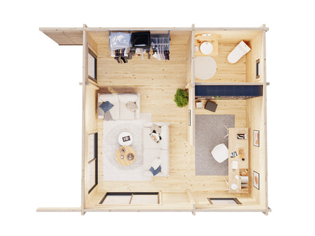 Cecilia L (5,6x5,6m | 27,2m² | 70mm) Tilava 2,5-huoneinen moderni kesämökki alumiiniovilla ja -ikkunoilla