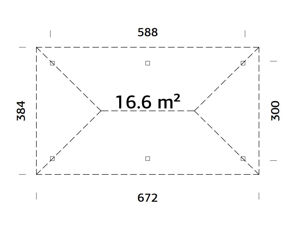 Bianca paviljonki L (5,9x3m | 16,6m² | 120x120mm) iso moderni kulmahuvimaja pyramidikatolla