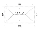 Bianca paviljonki L (5,9x3m | 16,6m² | 120x120mm) iso moderni kulmahuvimaja pyramidikatolla