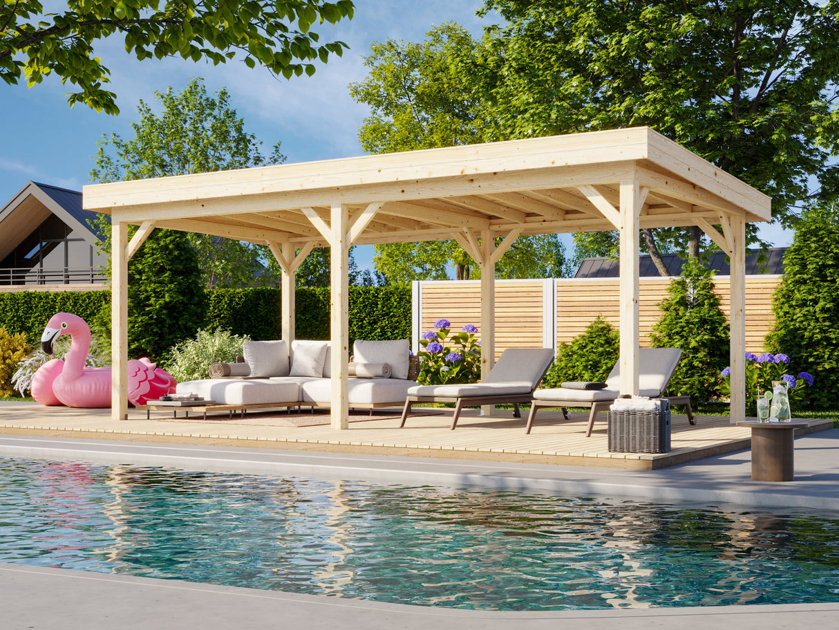 Lenna Gazebo L (5,9x3m | 16,6m² | 120x120mm) Moderni tasakattoinen paviljonki