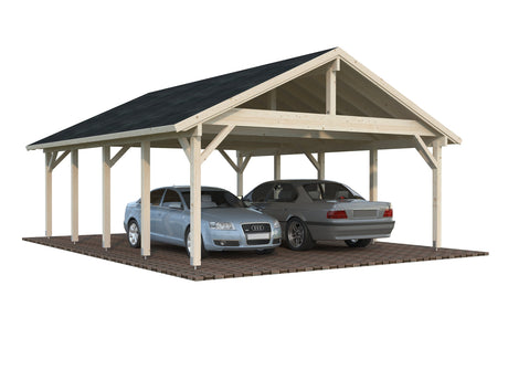 Robert XL (5,6x7,3m | 40,6m² | 120x120mm) Harjakattoinen autokatos kahdelle autolle