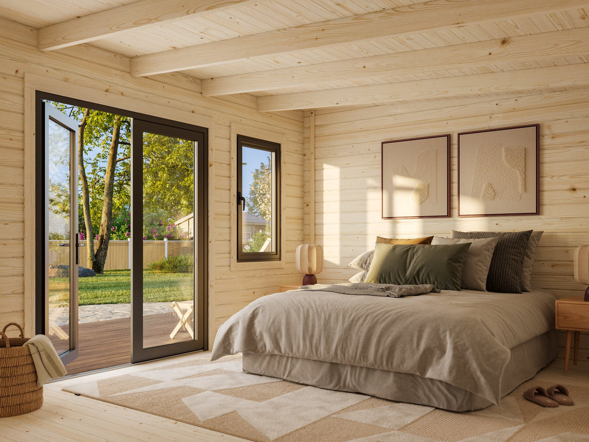 Lisandra M (4,7x3,5 m | 14,2 m² | 44 mm) Vierasmaja alumiiniovilla ja -ikkunoilla