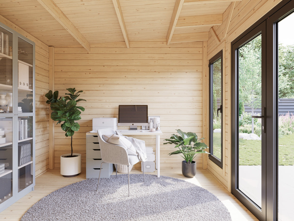 Aurelia XS+ (6x3 m | 8,4 + 7,9 m² | 44 mm) Moderni pihahuone katoksella