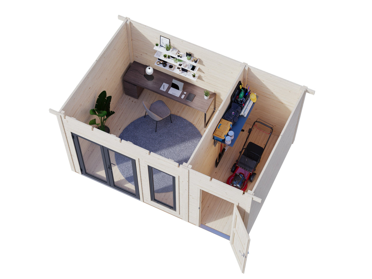 Aurelia S (4,4x3 m | 12,4 m² | 44 mm) Kompakti pihahuone sivuvajalla