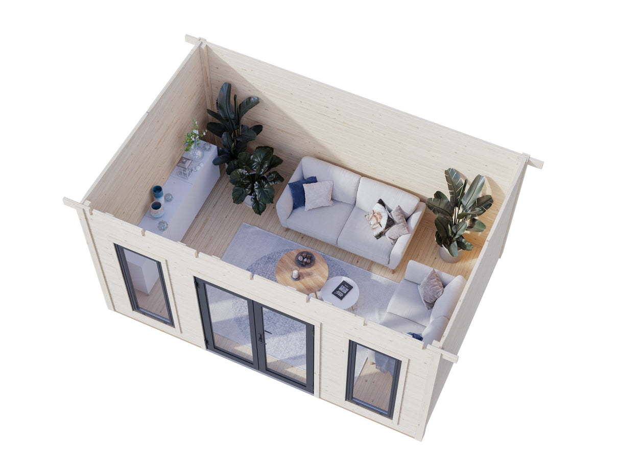 Aurelia M (4,5x3 m | 12,7 m² | 44 mm) Pihatoimisto alumiiniovilla ja -ikkunoilla