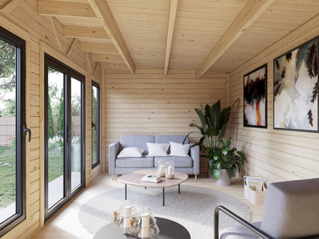 Aurelia L (5,3x3 m | 15,2 m² | 44 mm) Moderni pihatoimisto alumiiniovilla ja -ikkunoilla