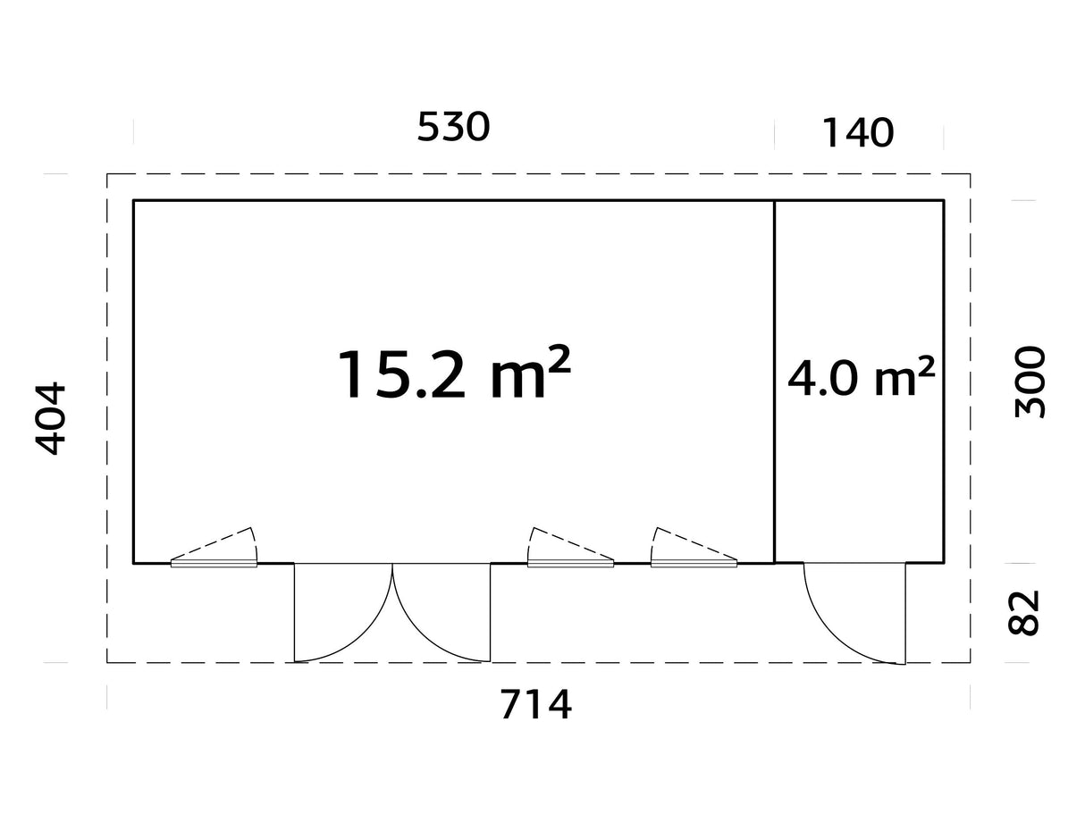 Aurelia XXL (6,7x3m | 19,2m² | 44mm) Pent Roof Garden Room with Side Shed