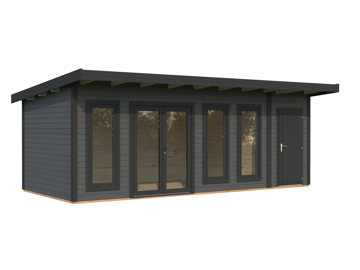 Aurelia XXL (6,7x3m | 19,2m² | 44mm) Pent Roof Garden Room with Side Shed