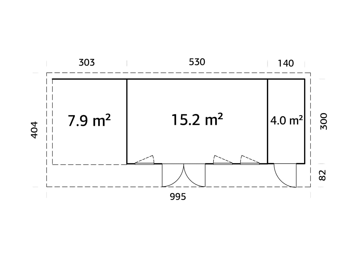 Aurelia XXL+ (9,7x3 m | 19,2 + 7,9 m² | 44 mm) Pulpettikattoinen pihahuone katoksella ja sivuvajalla