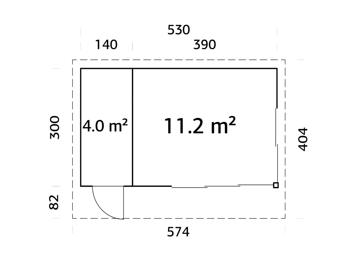 Andrea S+ (5,3x3 m | 15,2 m² | 44 mm) Kompakti moderni hirsimökki työkaluvajalla