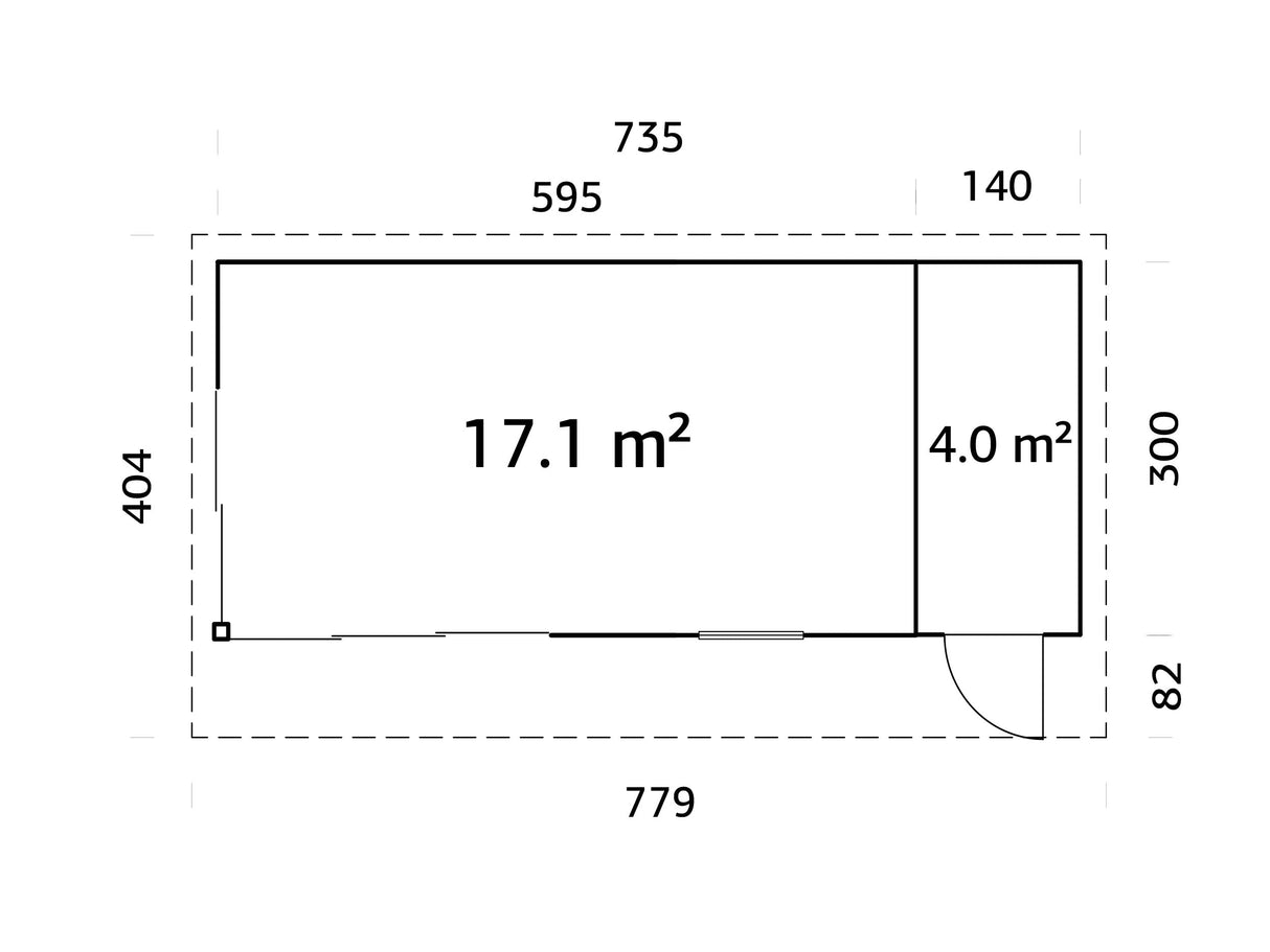 Andrea M+ (7,4x3 m | 21,1 m² | 44 mm) Moderni hirsimökki sivuvajalla