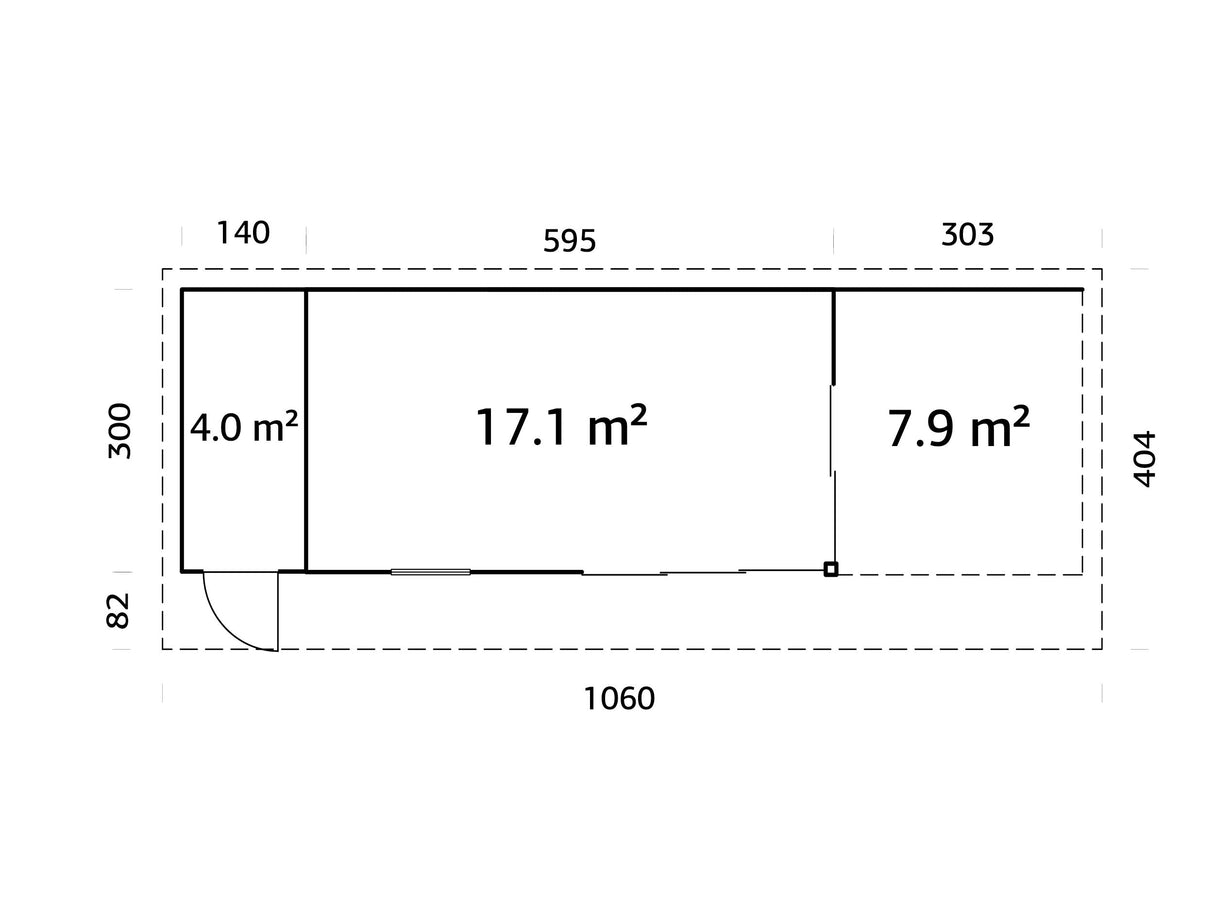 Andrea XL+ (10,4x3 m | 21,1 + 7,9 m² | 44 mm) Moderni pihamökki katoksella ja sivuvajalla