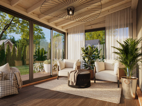 Lumi S (5,8x3 m | 16,2 m² | 120x120 mm) Moderni kiinteä lasipaviljonki pihaan