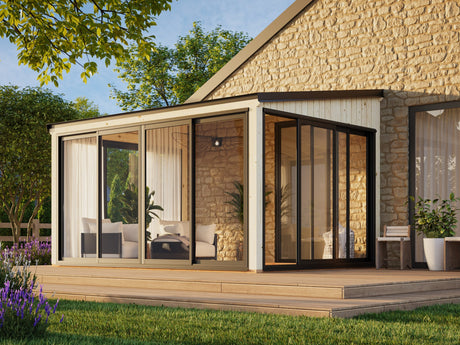 Lumi S (5,8x3 m | 16,2 m² | 120x120 mm) Moderni kiinteä lasipaviljonki pihaan