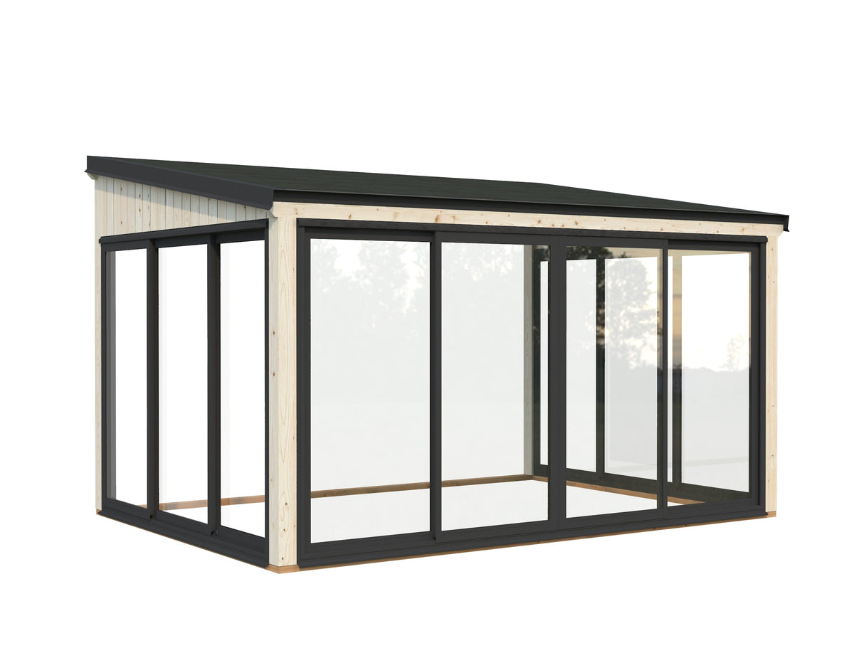 Lumi S (5,8x3 m | 16,2 m² | 120x120 mm) Moderni kiinteä lasipaviljonki pihaan