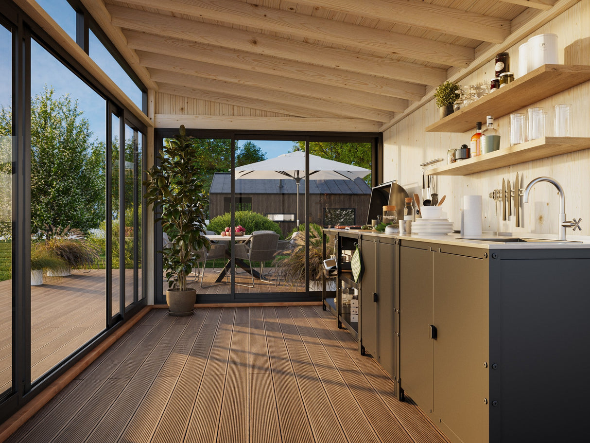 Saga S (4,2x3 m | 11,6 m² | 120x120 mm) Kompakti erillinen lasipuutarha tai kesähuone pihaan