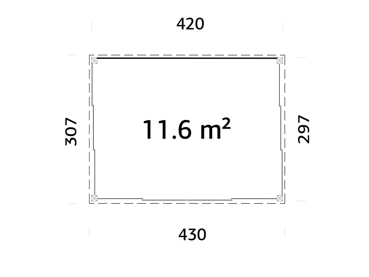 Saga S (4,2x3 m | 11,6 m² | 120x120 mm) Kompakti erillinen lasipuutarha tai kesähuone pihaan