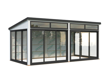 Saga M (5,8x3 m | 16,2 m² | 120x120 mm) Erillinen moderni lasipuutarha tai kesähuone pihaan