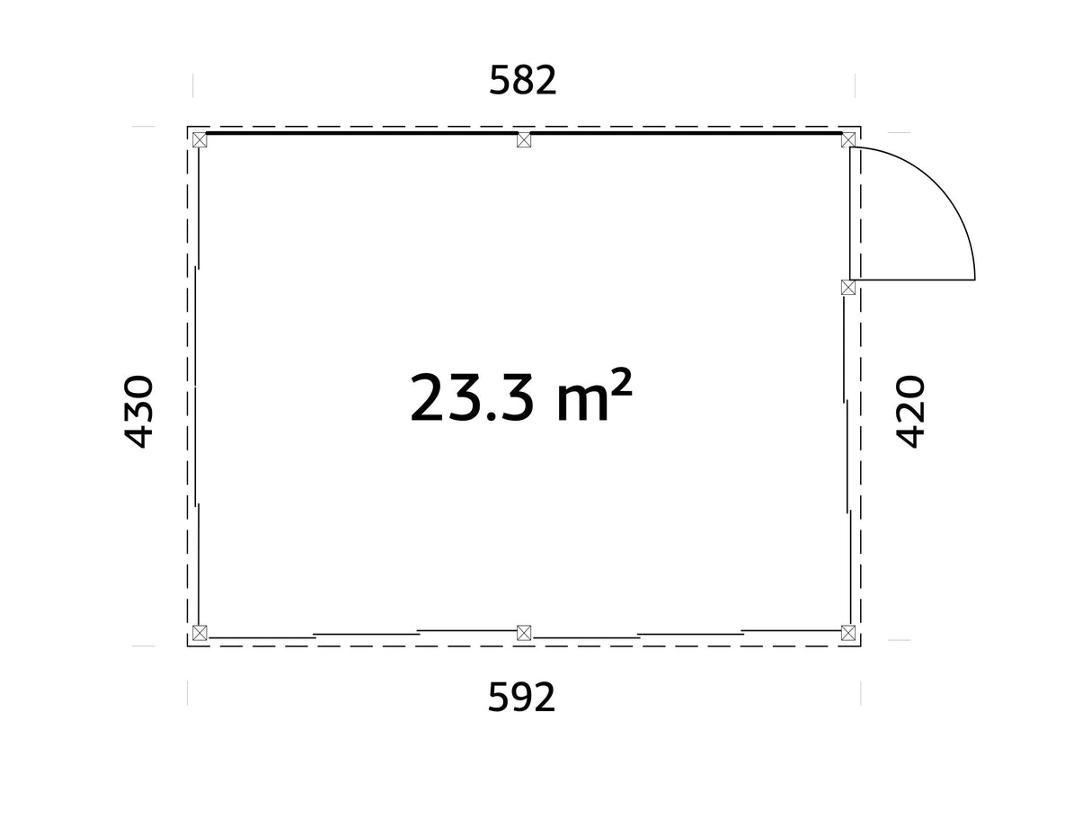 Saga XL (5,8x4,2 m | 23,3 m² | 120x120 mm) Tilava ja moderni erillinen lasipuutarha tai kesähuone pihaan