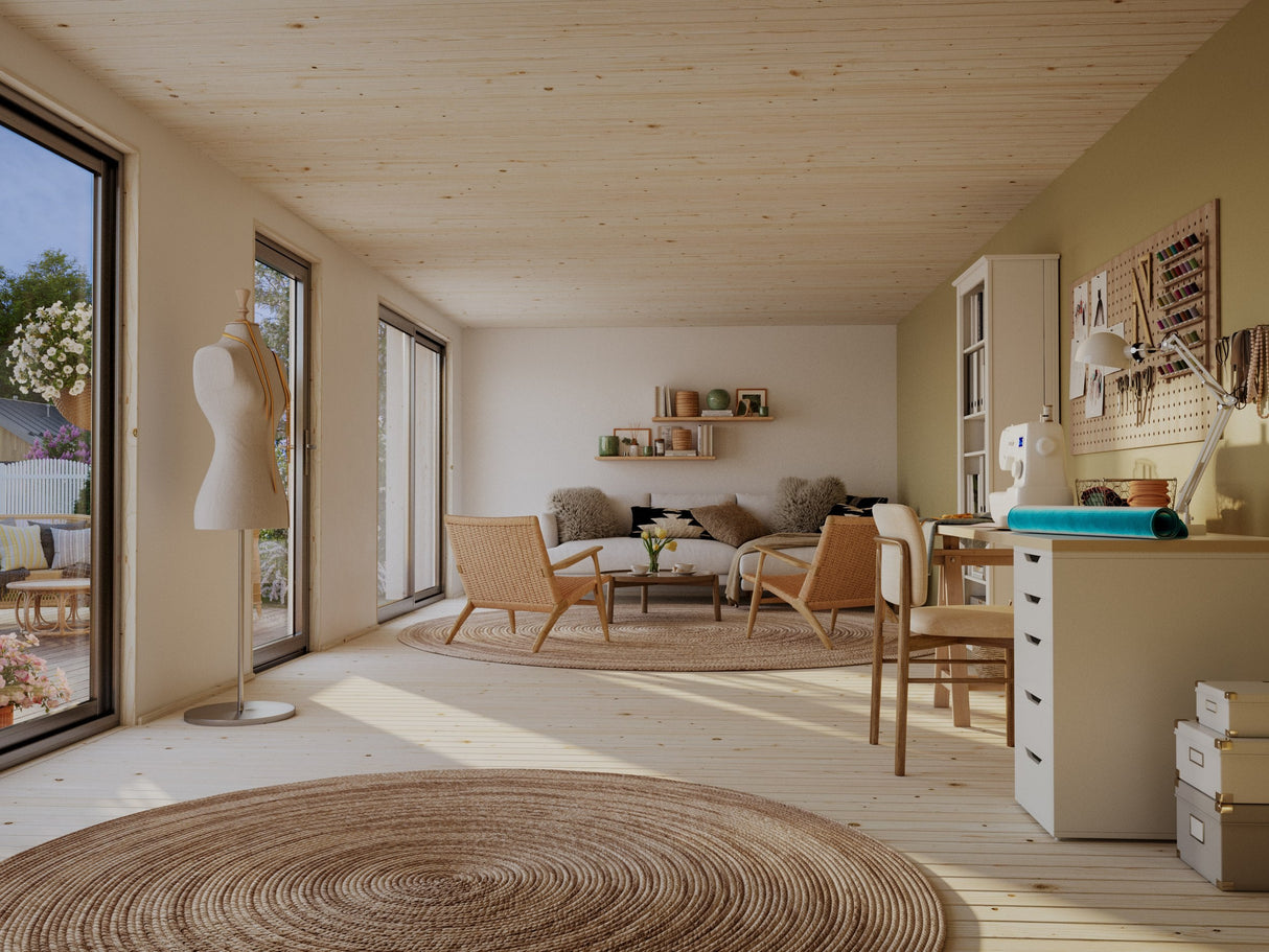 Rebekka XL (9,x4,5 m | 31,8 m² | 18 mm) Suuri eristysvalmis pohjoismainen tiny house