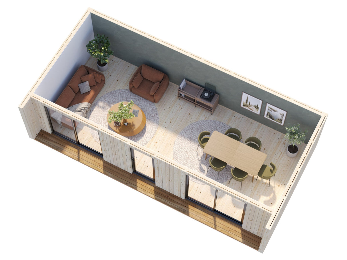 Johanna XL (9,x4,5 m | 31,8 m² | 18 mm) Tilava moderni pohjoismainen tiny house – eristysvalmis