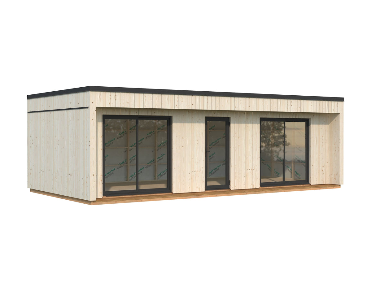 Johanna XL (9,x4,5 m | 31,8 m² | 18 mm) Tilava moderni pohjoismainen tiny house – eristysvalmis