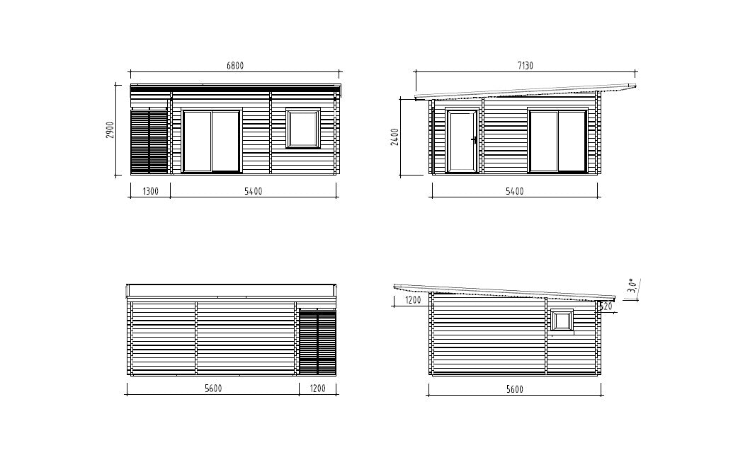 Cecilia L (5,6x5,6m | 27,2m² | 70mm) Tilava 2,5-huoneinen moderni kesämökki alumiiniovilla ja -ikkunoilla